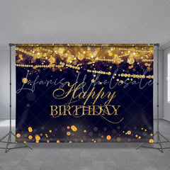 Lofaris Gold Glitter Happy Birthday Black Bokeh Backdrop for Party
