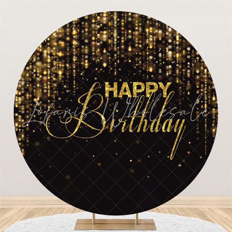 Lofaris Gold Glitter Happy Birthday Round Backdrop For Party
