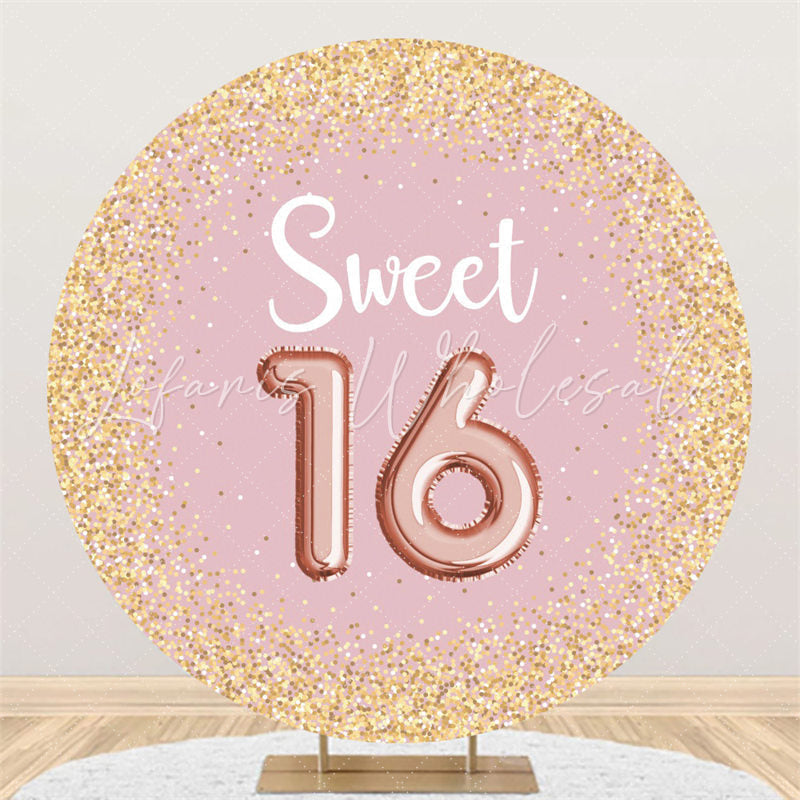 Lofaris Gold Glitter Pink Sweet 16th Birthday Party Backdrop
