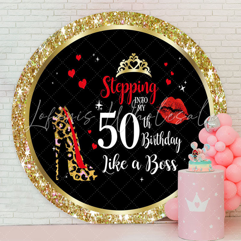 Lofaris Gold Glitter Round 50th Birthday Backdrop For Women
