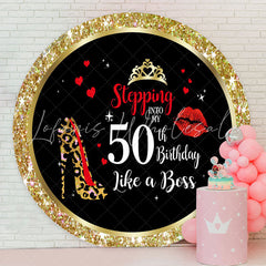 Lofaris Gold Glitter Round 50th Birthday Backdrop For Women