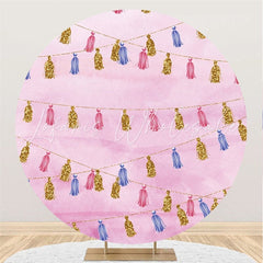 Lofaris Gold Glitter Round Pink Birthday Backdorp For Girl
