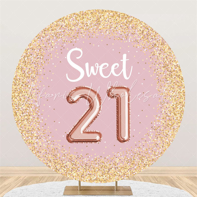 Lofaris Gold Glitter Spots Round Pink 21st Birthday Backdrop