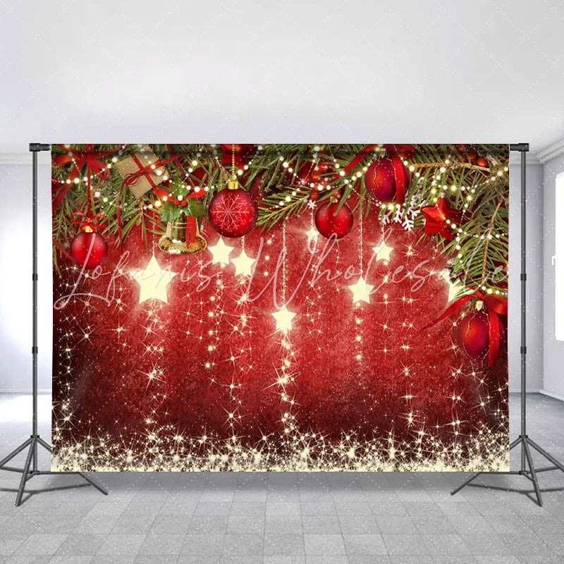 Lofaris Gold Glitter Star And Red Decoration Ball Chrismas Backdrop