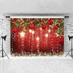 Lofaris Gold Glitter Star And Red Decoration Ball Chrismas Backdrop
