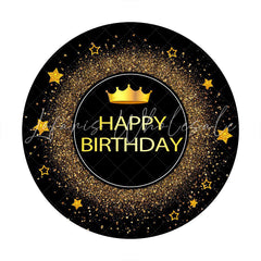 Lofaris Gold Glitter Star Round Black Happy Birthday Backdrop