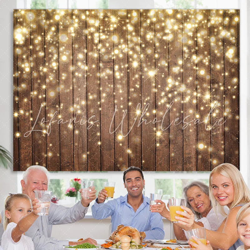 Lofaris Gold Glitter Wood Bokeh Backdrop for Christmas Party