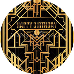 Lofaris Gold Lines And Black Round Happy Birthday Backdrop