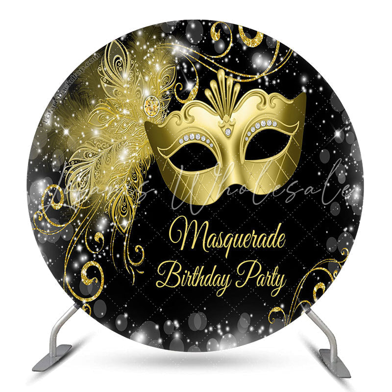 Lofaris Gold Mask Masquerade Birthday Party Round Backdrop