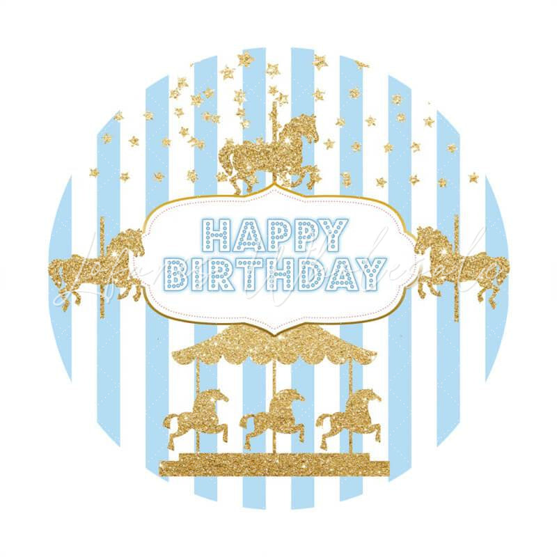 Lofaris Gold Merry Go Round And Blue Birthday Backdrop