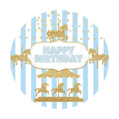 Lofaris Gold Merry Go Round And Blue Birthday Backdrop