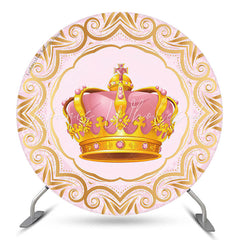 Lofaris Gold Pink Crown Princess Birthday Round Backdrop