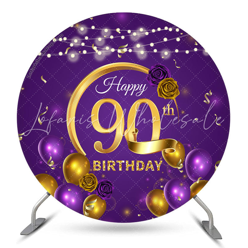 Lofaris Gold Purple Rose Balloon Round 90th Birthday Backdrop