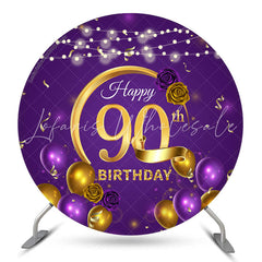 Lofaris Gold Purple Rose Balloon Round 90th Birthday Backdrop