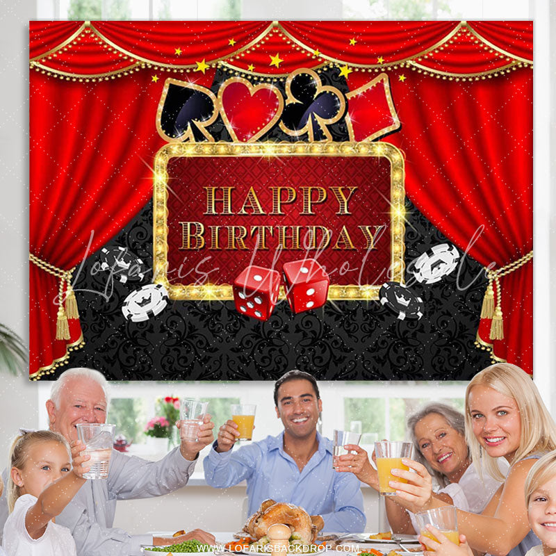 Lofaris Gold Red Curtain Black Happy Birthday Backdrop Banner