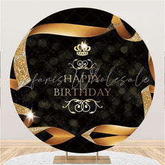 Lofaris Gold Ribbon And Black Happy Birthday Round Backdrop