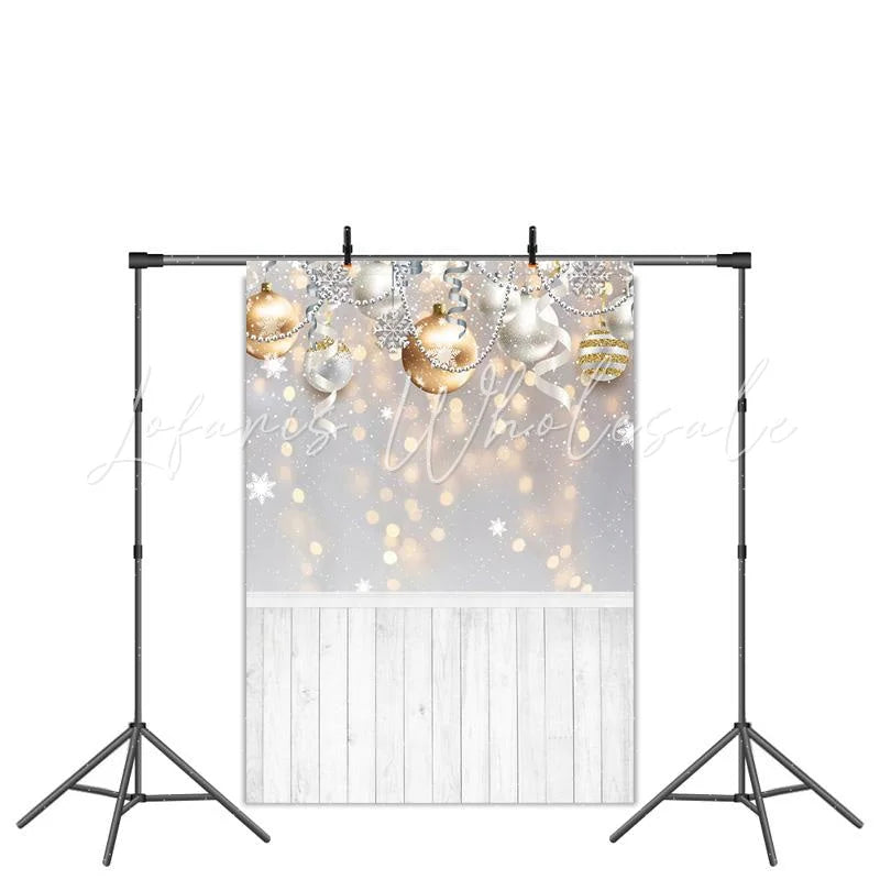 Lofaris Gold Silver Ball Glitter Snowflake Wood Floor Christmas Backdrop