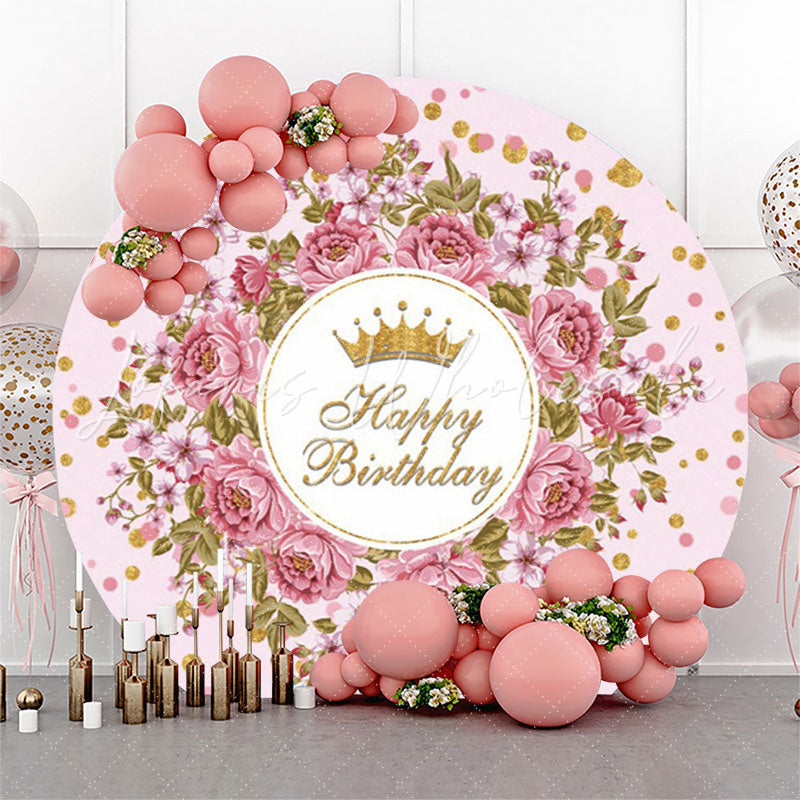 Lofaris Gold Sparkling Floral Pink Birthday Backdrop For Girls