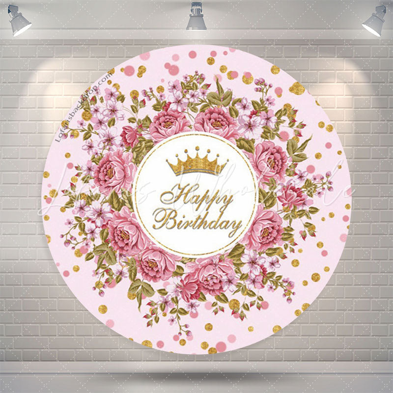 Lofaris Gold Sparkling Floral Pink Birthday Backdrop For Girls