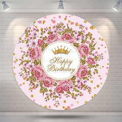 Lofaris Gold Sparkling Floral Pink Birthday Backdrop For Girls