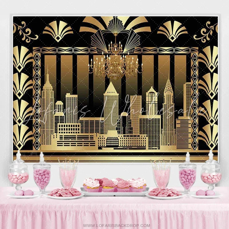 Lofaris Gold The Great Gatsby Adult Birthday Party Backdrop