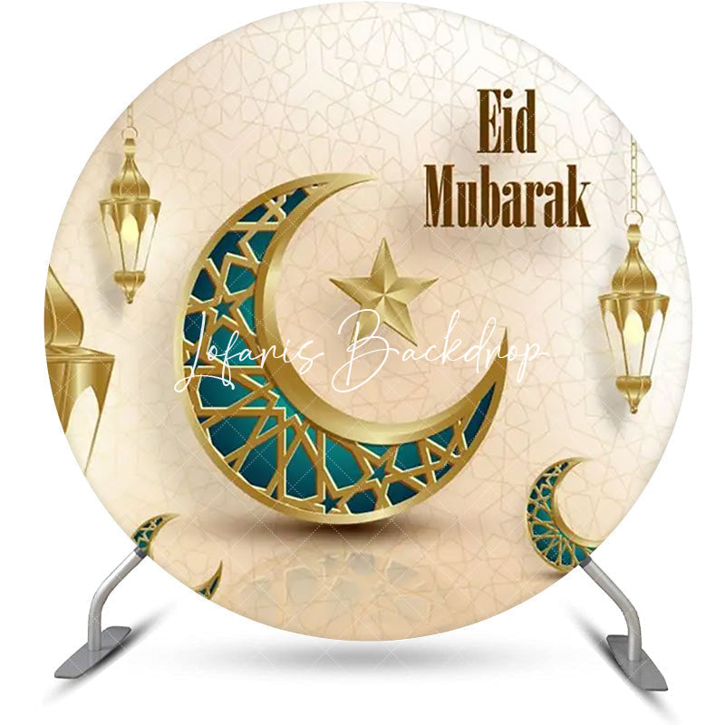 Lofaris Gold Turquoise Moon Lantern Round Eid Mubarak Backdrop