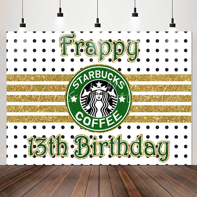 Lofaris Gold White Black Coffee Theme 13th Birthday Backdrop