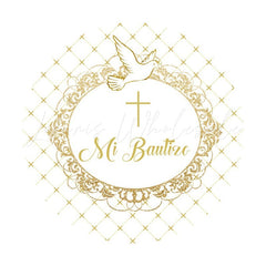 Lofaris Gold White Dove Bautizo Round Backdrops for Baby Shower