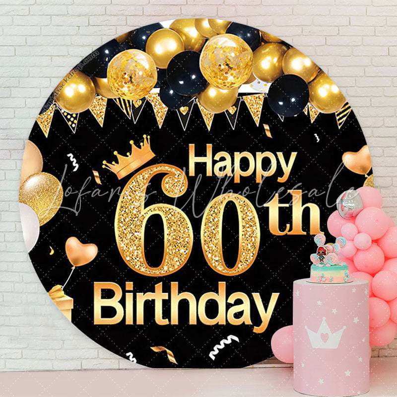 Lofaris Golden Balloon Round 60th Birthday Backdrop Cover