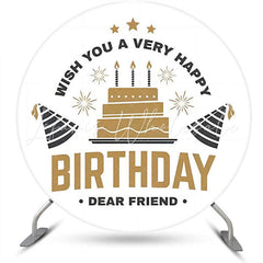 Lofaris Golden Cake Black Hat Stars Round Birthday Backdrop