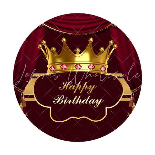 Lofaris Golden Crown Red Custom Circle Happy Birthday Backdrop
