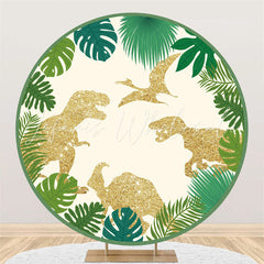 Lofaris Golden Dinosaur Leaves Happy Birthday Round Backdrop