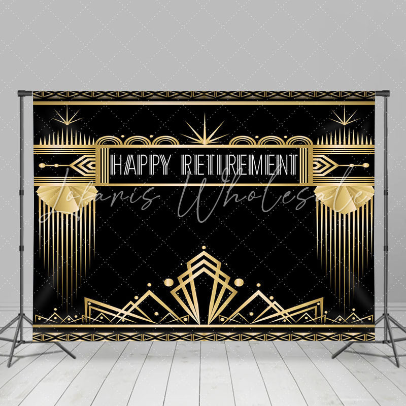 Lofaris Golden Lines Pattern Black Happy Retirement Backdrop