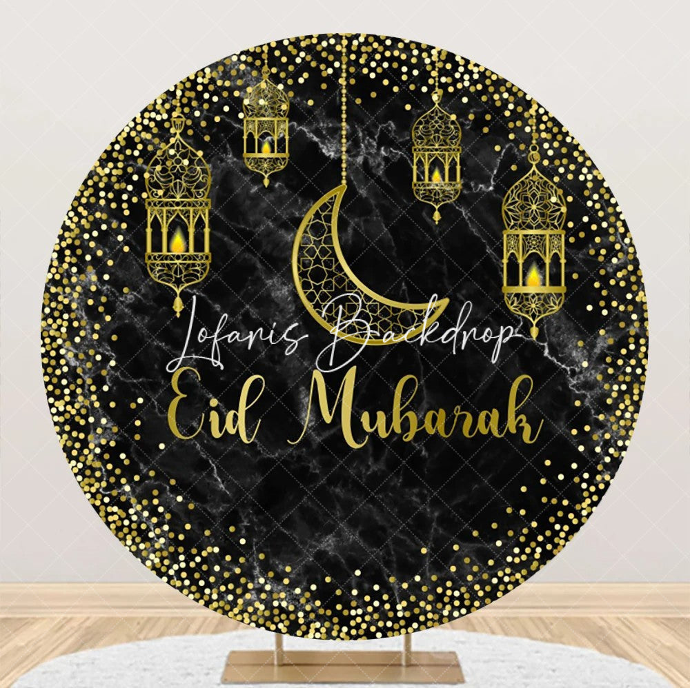 Lofaris Golden Moon Lantern Marble Round Eid Mubarak Backdrop