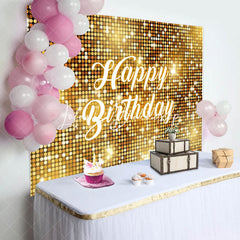 Lofaris Golden Sequins Reflective Happy Birthday Backdrop