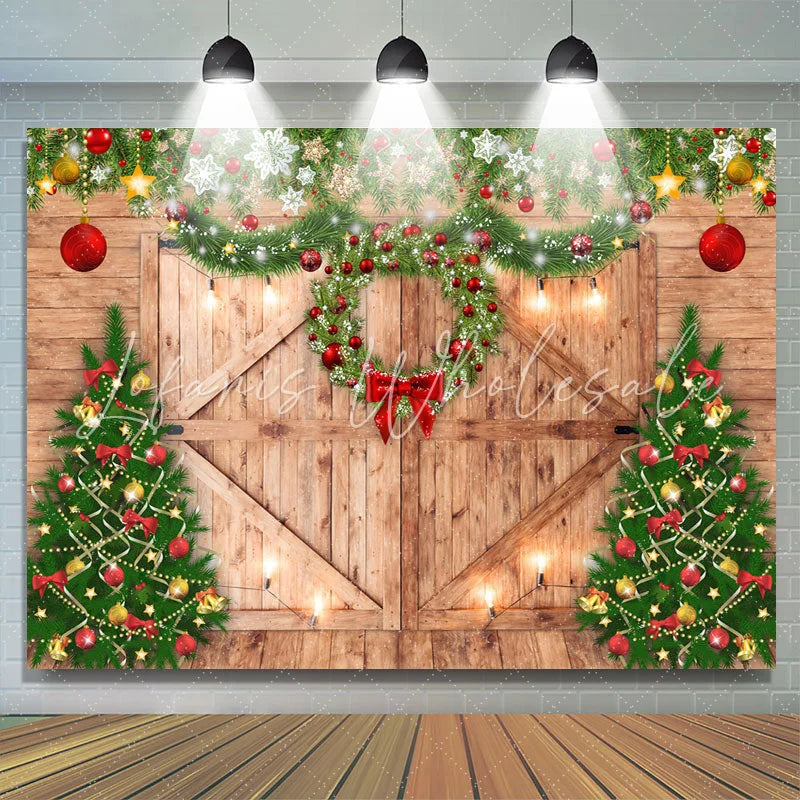 Lofaris Golden Stars and Shiny Light Christmas Wooden Backdrop