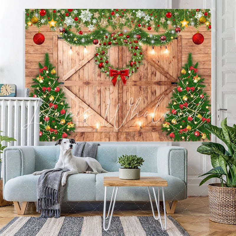 Lofaris Golden Stars and Shiny Light Christmas Wooden Backdrop