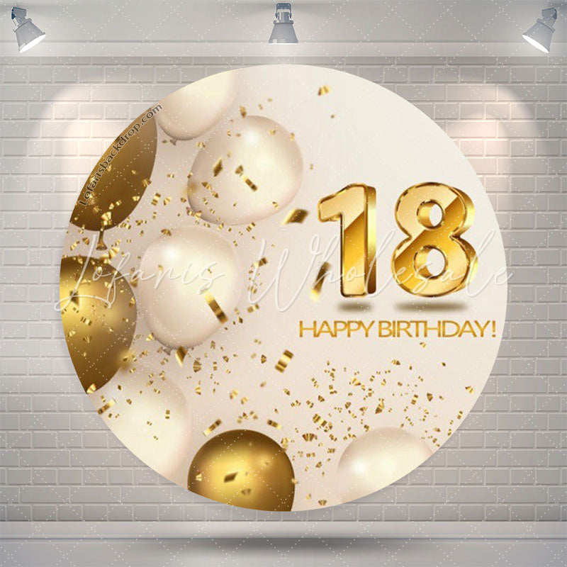 Lofaris Golden White Balloon 18th Birthday Round Backdrop