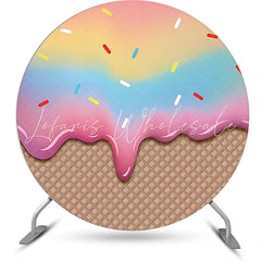 Lofaris Gradient Ice Cream Plaid Round Backdrop For Birthday
