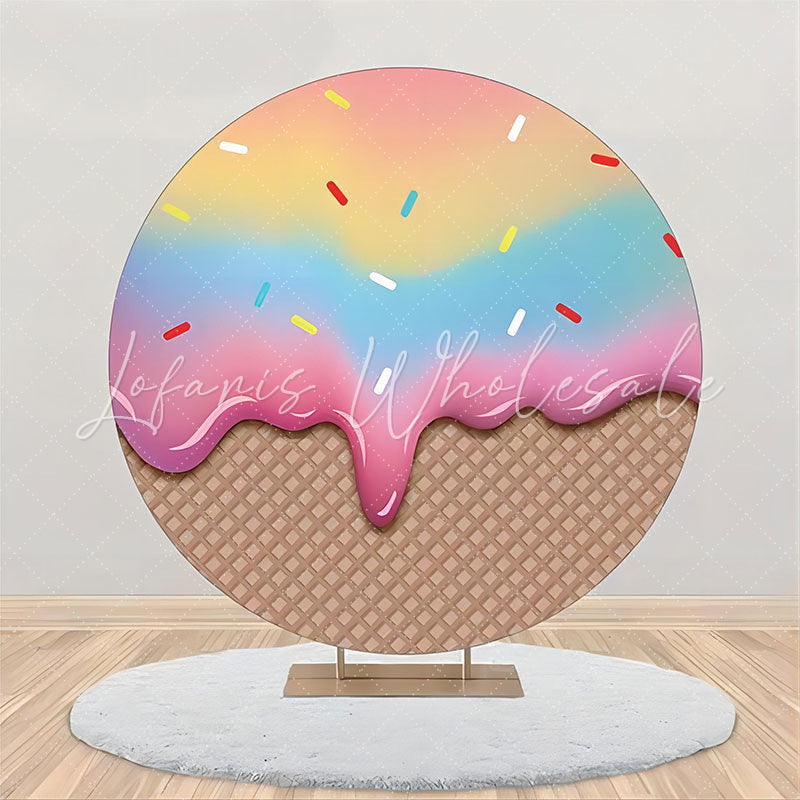 Lofaris Gradient Ice Cream Plaid Round Backdrop For Birthday