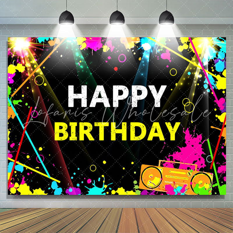 Lofaris Graffiti and Flash Lights Happy Birthday Backdrop