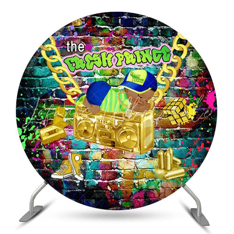 Lofaris Graffiti Wall Gold Hip Hop Round Baby Shower Backdrop