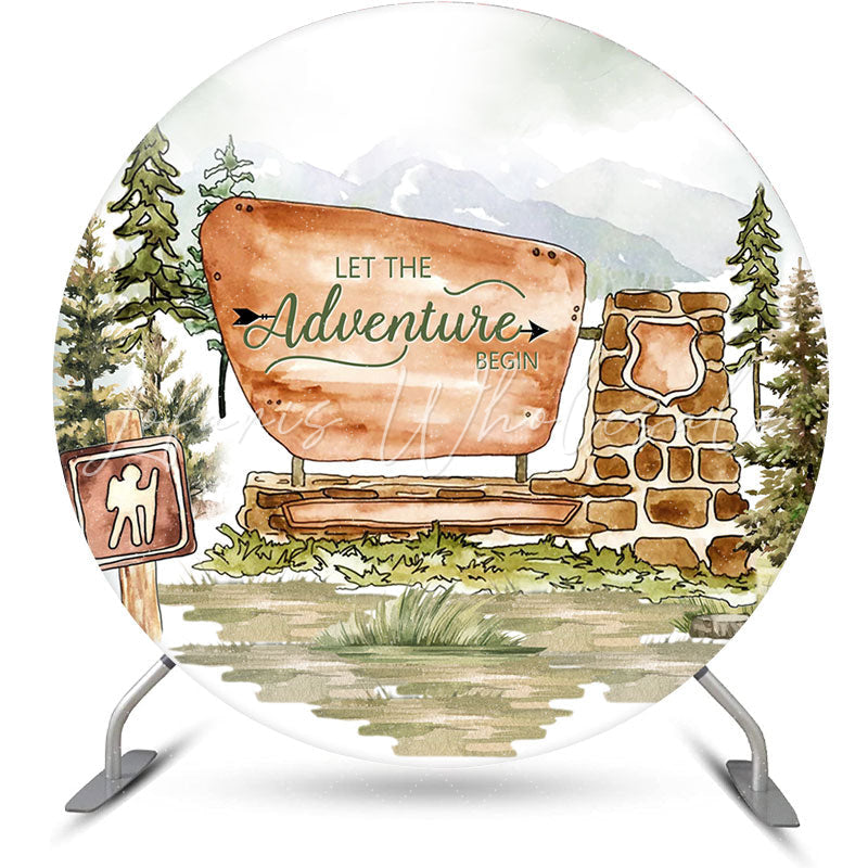 Lofaris Grass Tree Mountains Round Baby Shower Backdrop