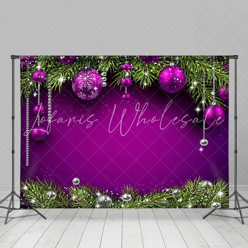 Lofaris Green And Purple Glitter Balls Merry Christmas Backdrop
