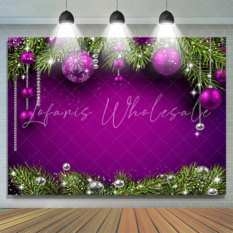 Lofaris Green And Purple Glitter Balls Merry Christmas Backdrop