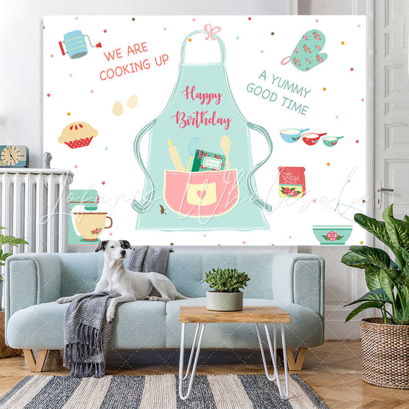 Lofaris Green and Red Cooking Themed Happy Birthday Backdrop