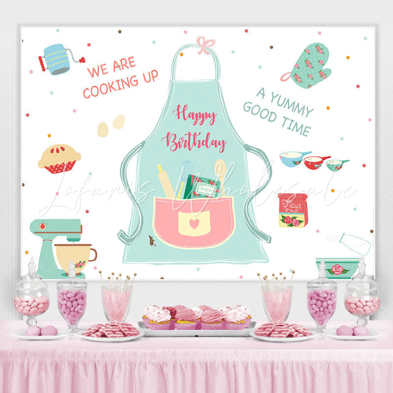 Lofaris Green and Red Cooking Themed Happy Birthday Backdrop