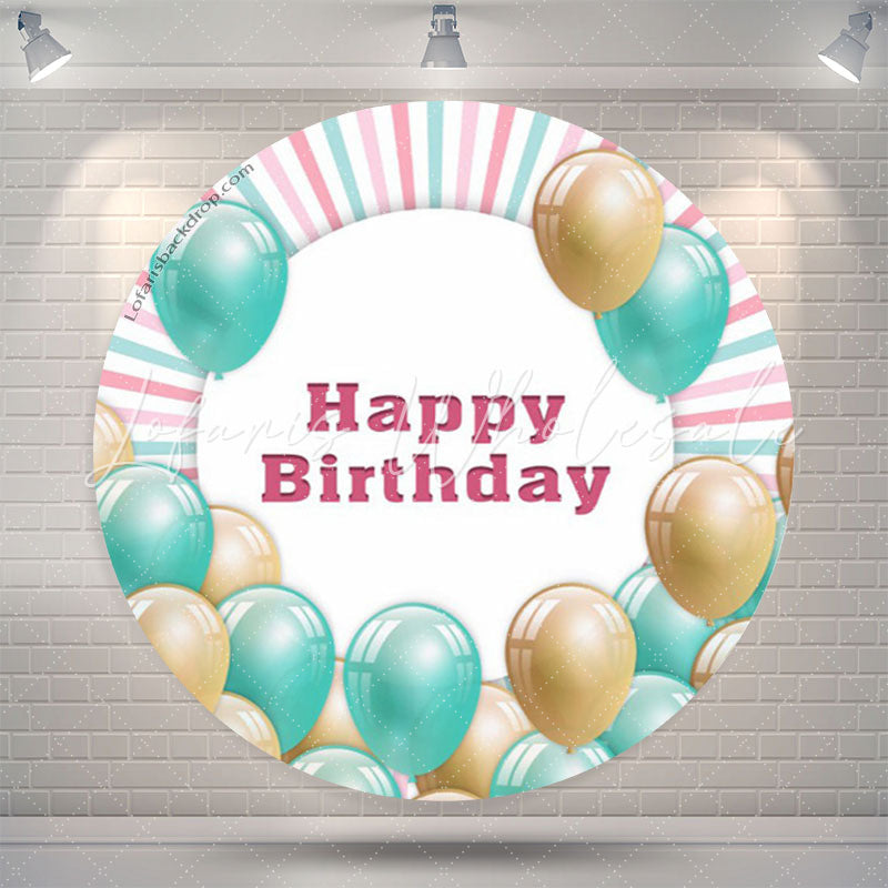 Lofaris Green Balloon Stripes Birthday Party Round Backdrop