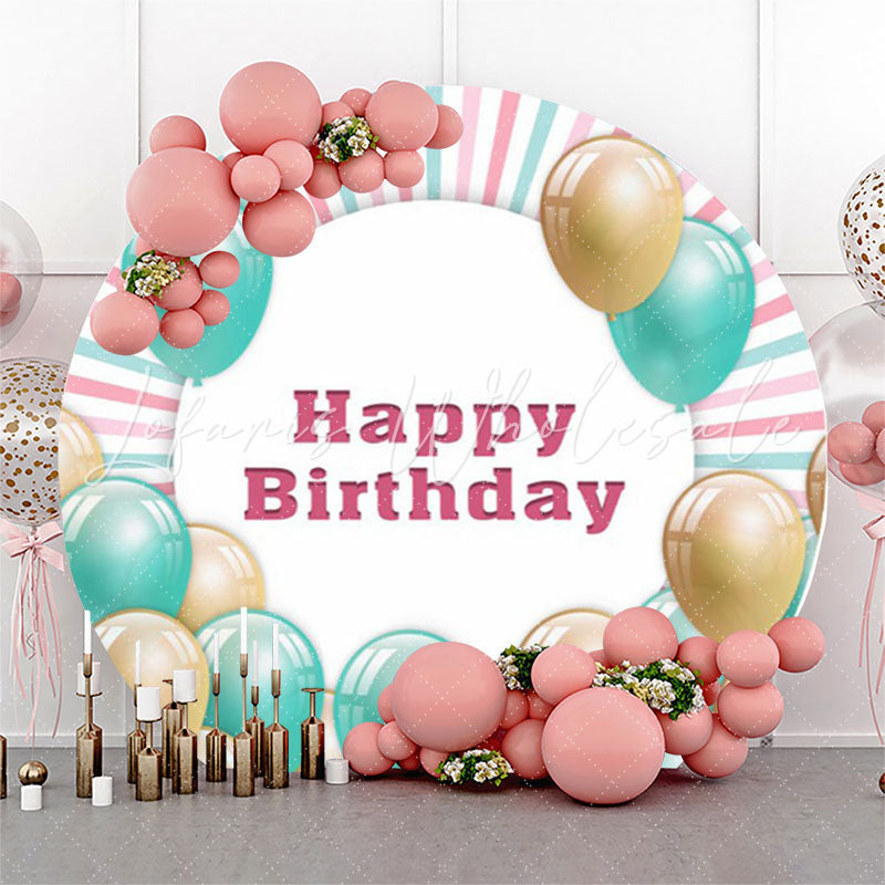 Lofaris Green Balloon Stripes Birthday Party Round Backdrop