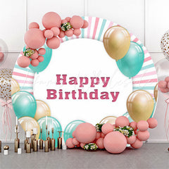 Lofaris Green Balloon Stripes Birthday Party Round Backdrop